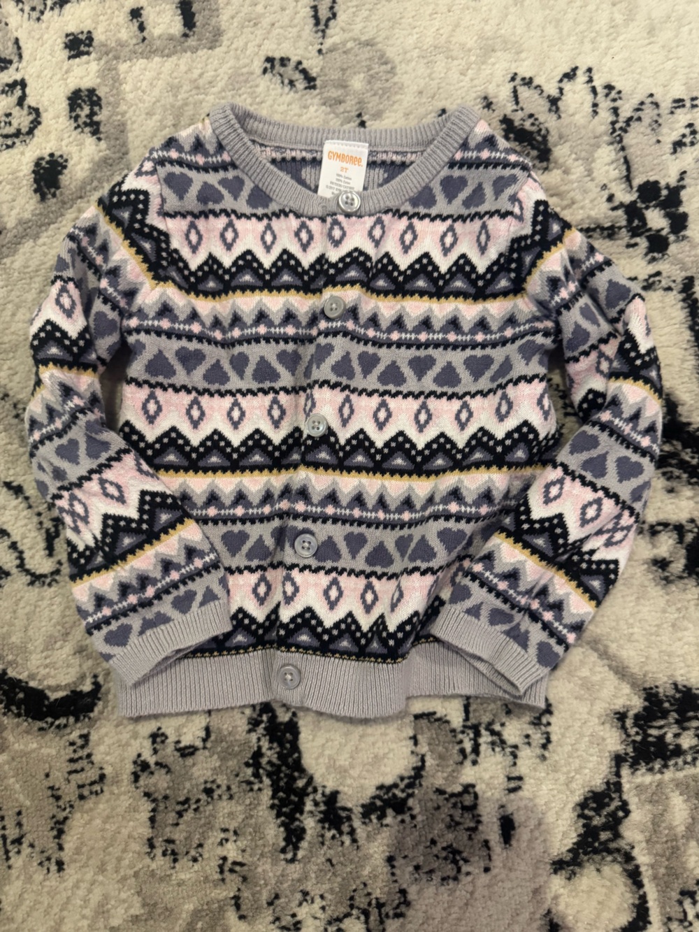 Gymboree Girls Gray Pink Fair Isle Cardigan